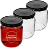 Vasetto TO 425 ml con stampa «Domowy przysmak» e capsula nera Ø82 - 3 pezzi ['vasetti con stampa', ' vasetti decorativi', ' vasetti con tappo', ' vasetti per conserve', ' vasetti eleganti', ' vasetti per confetture', ' vasetto con stampa', ' vasetto con grafica', ' barattoli per conserve', ' vasetti per la dispensa', ' vasetto 500 ml']