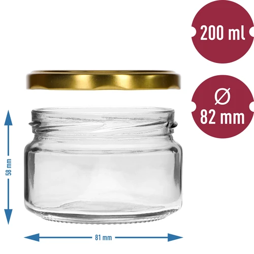 Barattolo basso 200 ml - con tappo dorato twist-off Ø 82/6, 6 pz. - 5