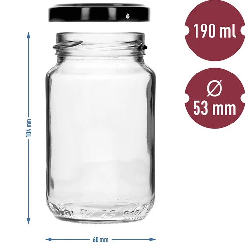 Barattolo TO 190 ml con tappo colorato Ø 53 mm - 8 pz - 8