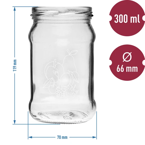 Barattolo TO 300 ml con stampa - mix di frutta e capsula twist-off Ø 66/4 - 6 pezzi - 6