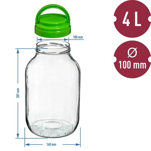 Barattolo TO 4 L con coperchio in plastica + pinze Ø 100 - 6
