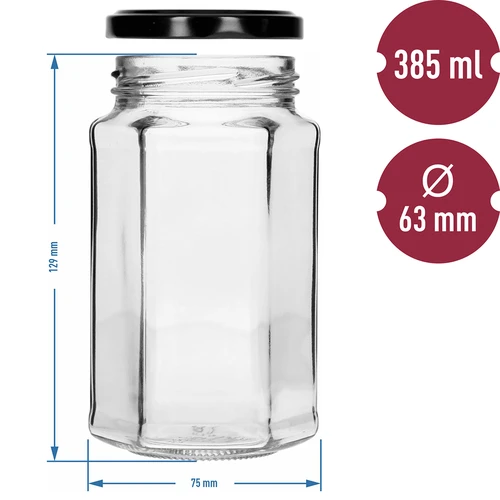 Barattolo twist-off 385 ml con capsula nera Ø 63, set da 6 pezzi - 7