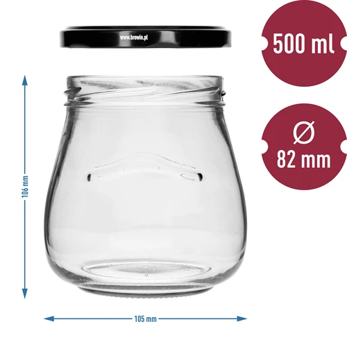 Barattolo twist-off 500 ml "Anfora capovolta" con tappo nero Ø 82/6, 6 pz. - 9