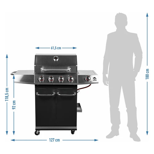 Barbecue a gas dragON BBQ101, 11,7 kW, nero e argento - 10