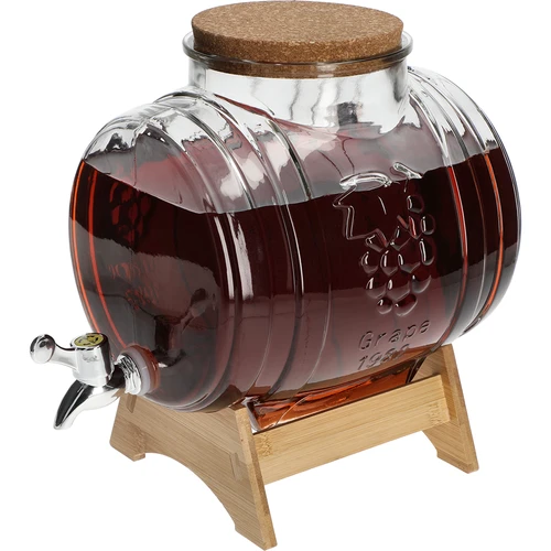 Botticella in vetro 5 L, con ampia imboccatura, tappo in sughero, base in legno e rubinetto - 4