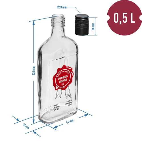 Bottiglia 500 ml con tappo a vite, stampa 'Wyborny Trunek', 1 pz. - 6