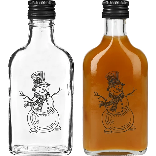 Bottiglia tipo fiaschetta 200 ml con tappo a vite, stampa «Pupazzo di Neve», 1 pz. - 2