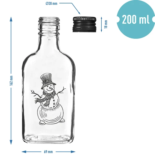 Bottiglia tipo fiaschetta 200 ml con tappo a vite, stampa «Pupazzo di Neve», 1 pz. - 5