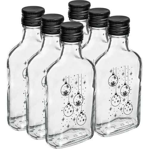 Bottiglia tipo fiaschetta 200 ml con tappo a vite, stampa "Palline di Natale", 1 pz. - 4