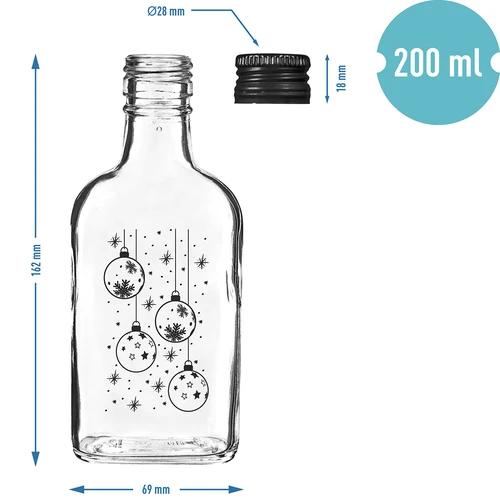 Bottiglia tipo fiaschetta 200 ml con tappo a vite, stampa "Palline di Natale", 1 pz. - 5