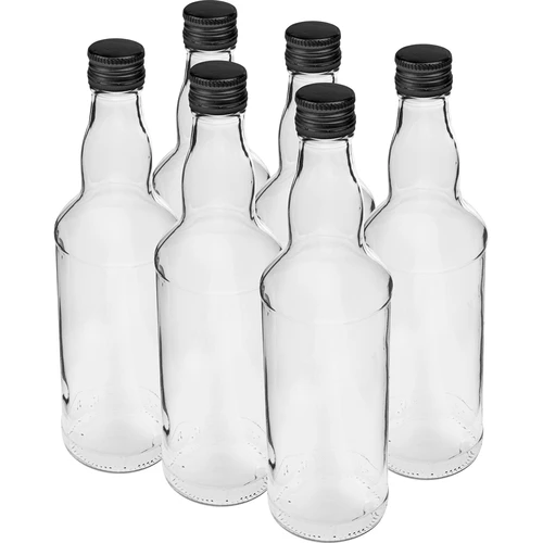 Bottiglia 500 ml per vodka, con tappo nero a vite, 6 pz.