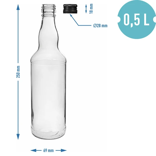 Bottiglia 500 ml per vodka, con tappo nero a vite, 6 pz. - 5