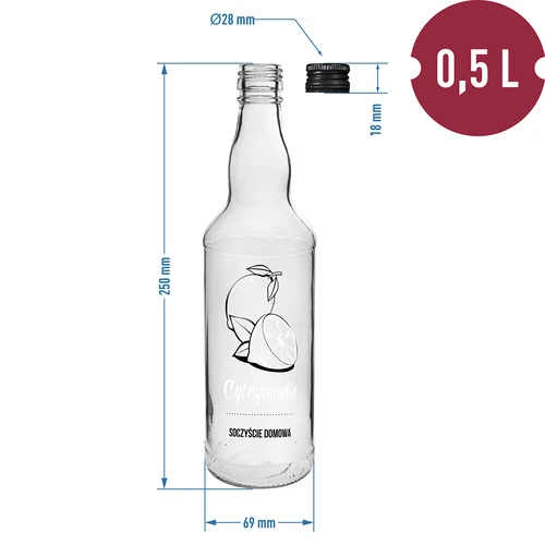 Bottiglia 500 ml con tappo a vite, stampa «Cytrynówka», 1 pz. - 4