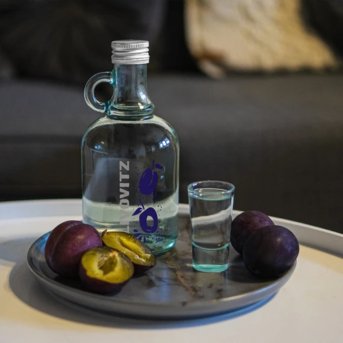 Bottiglia da 500 ml con tappo a vite e stampa bicolore Slivovitz - 4 pz. - 8