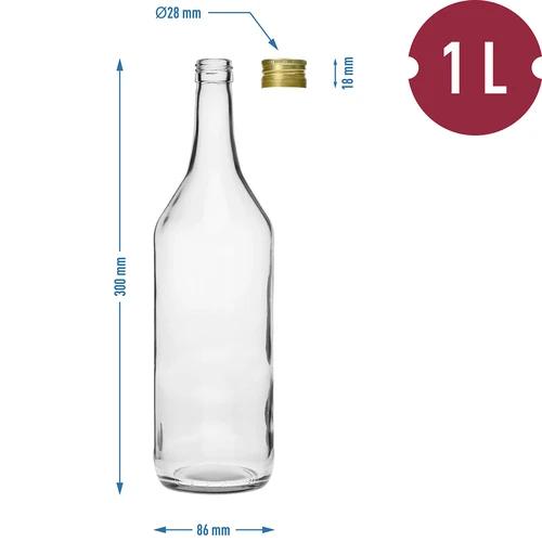 Bottiglia da tavola 1 L con tappo a vite Ø28 - 4 pz. - 6