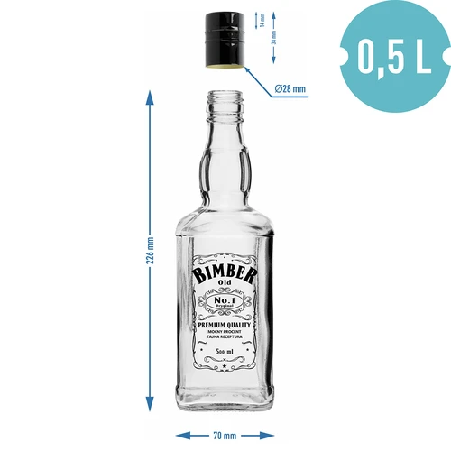 Bottiglia Daniels 500 ml con tappo a vite, stampa “Bimber OLD”, 1 pz. - 6