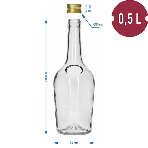 Bottiglia GLORIA 0,5 L, con tappo a vite dorato Ø 28, 1 pz. - 6