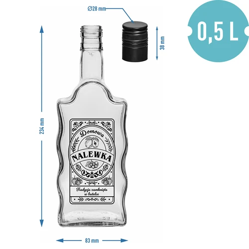 Bottiglia Klasztorna 500 ml con tappo a vite, stampa "Nalewka", 1 pz. - 5