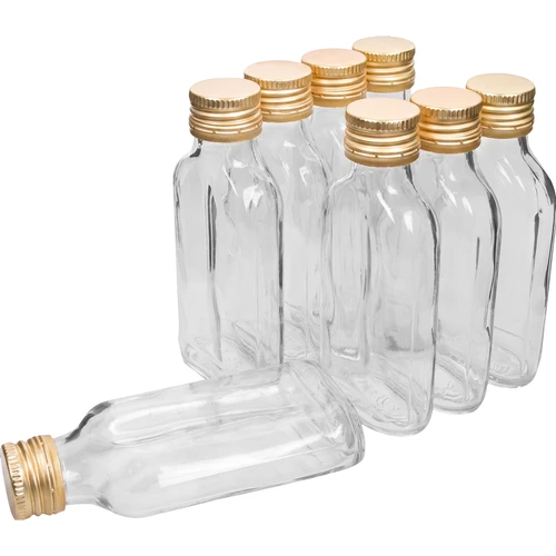 Bottiglietta per liquori tipo fiaschetta 100 ml con tappo, confezione da 8