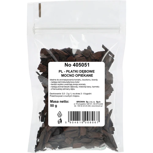 Chips di rovere a tostatura forte per aromatizzare alcolici (whisky, bourbon, brandy, cognac, birra), 50 g - 2