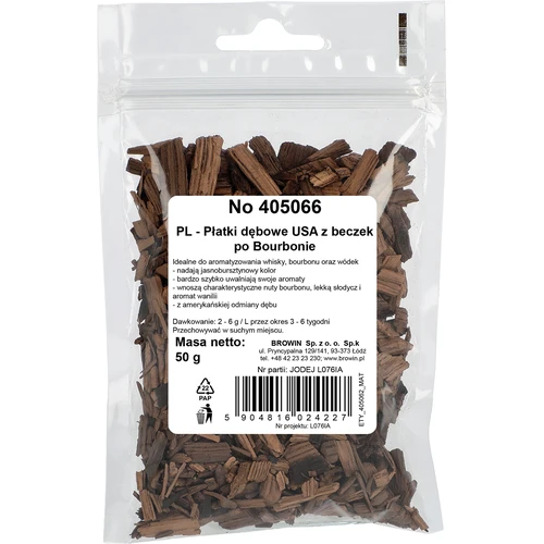 Chips di rovere americano, forte tostatura, da botti ex-bourbon, 50 g - 2