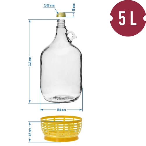 Dama 5 L con tappo in sughero, gorgogliatore orizzontale e tappo a vite - 9