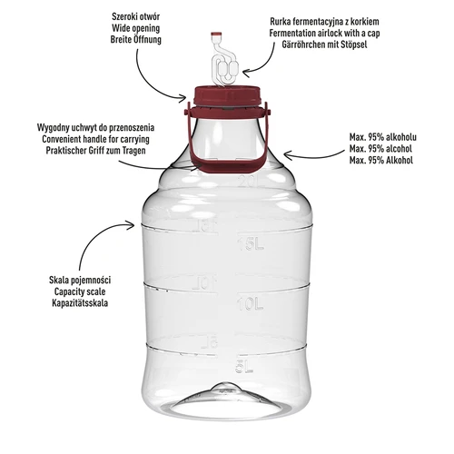 Damigiana da vino leggera e infrangibile con manico, 20 L - 4