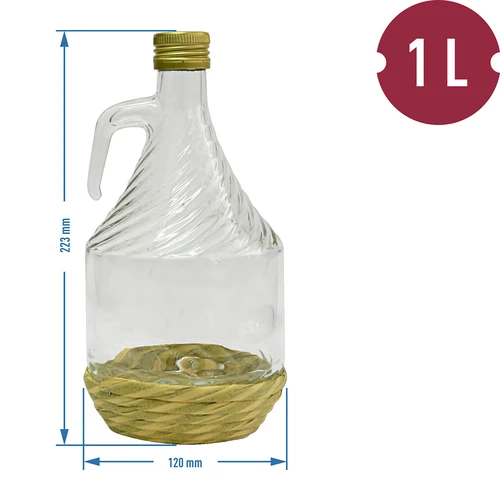 Damigiana Dama 1 L con rivestimento in vimini e tappo a vite - 2