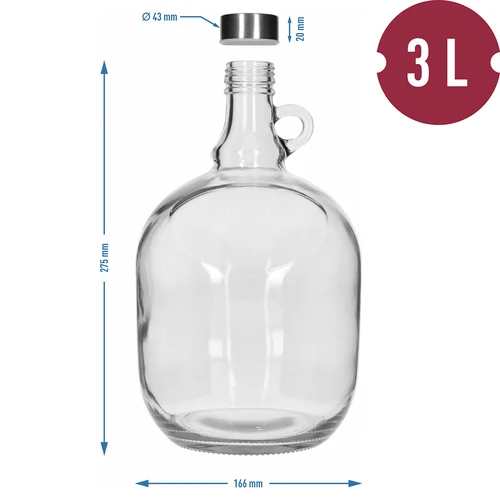 Damigiana Dama 3 L con tappo a vite in metallo (diametro 43 mm) e manico - 5