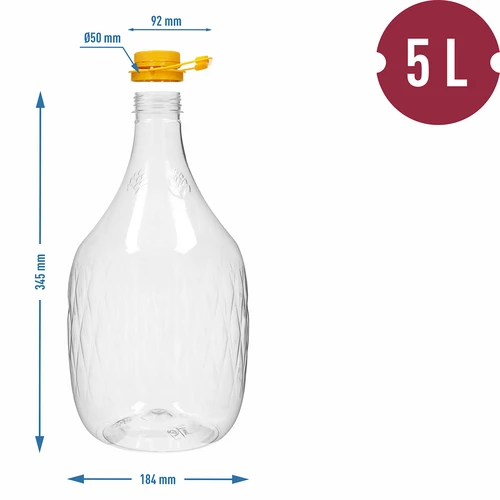 Damigiana Dama 5 L in PET, con tappo a vite e manico - 4
