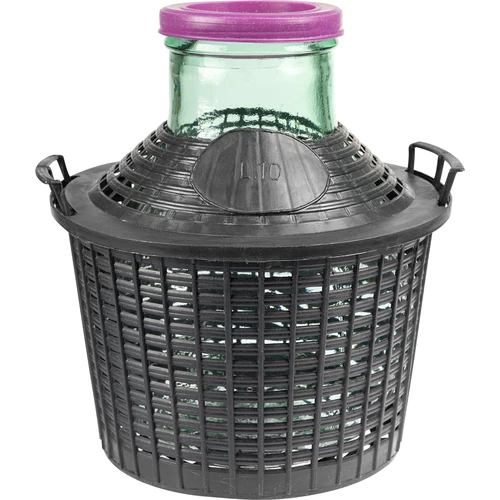 Damigiana per vino 10 L a bocca larga con cestello in plastica