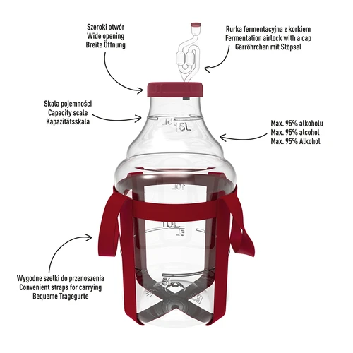 Damigiana per vino leggera, infrangibile, con cinghie, 15 L - 4