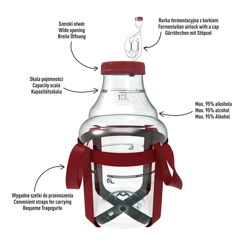 Damigiana per vino leggera, infrangibile, con cinghie di trasporto, 10 L - 4