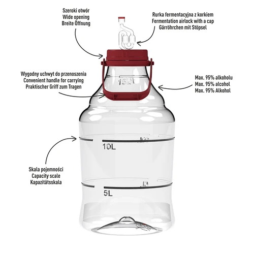 Damigiana per vino leggera, infrangibile, con manico, 15 L - 4
