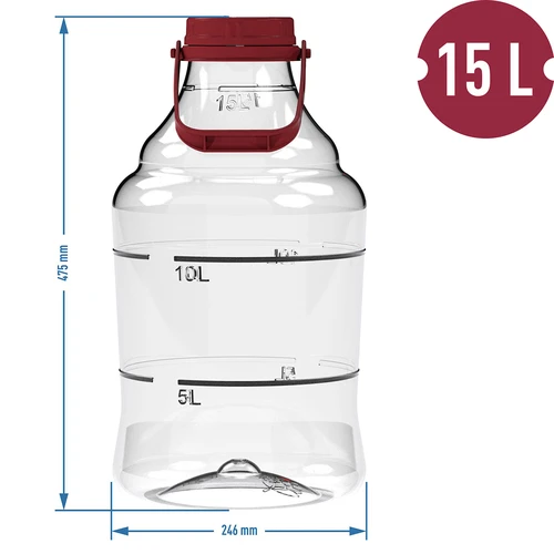 Damigiana per vino leggera, infrangibile, con manico, 15 L - 6