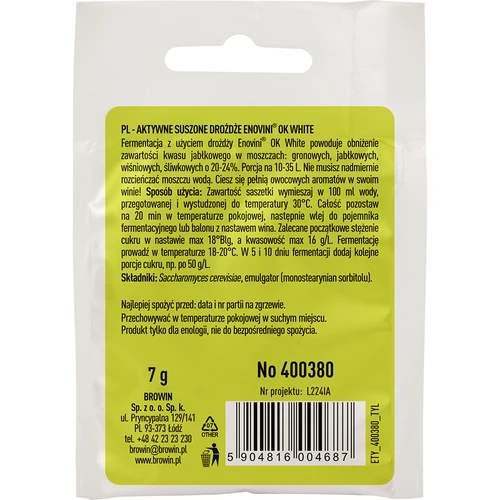 Enovini® OK WHITE - lievito enologico che riduce l'acidità 7 g - 2