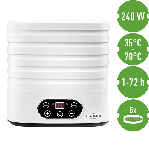 Essiccatore per funghi, frutta, verdure ed erbe aromatiche con regolazione della temperatura, 240W, bianco - 9