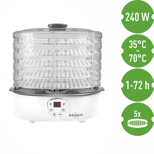 Essiccatore per funghi, frutta, verdure ed erbe con regolazione della temperatura, 240 W, trasparente - 7