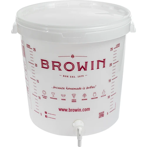 Fermentatore 30 L, bianco con stampa, con rubinetto e 2 gorgogliatori - j.EN