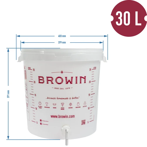 Fermentatore 30 L, bianco con stampa, con rubinetto e 2 gorgogliatori - j.EN - 6