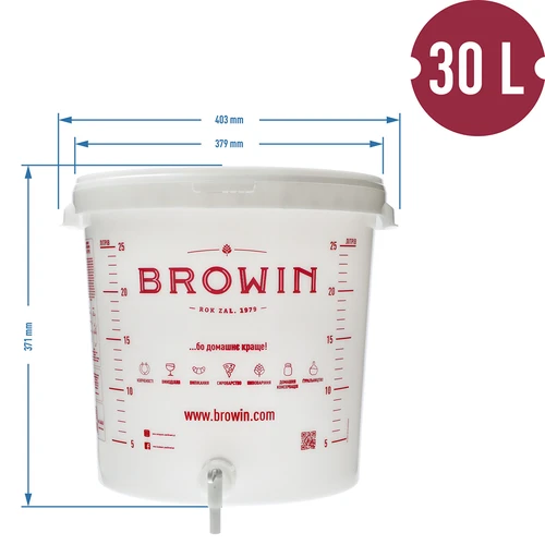 Fermentatore 30 L con coperchio, rubinetto e gorgogliatore (UA) - 14