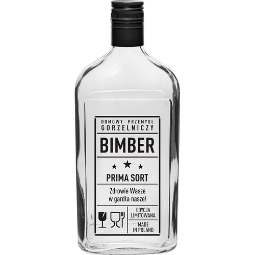 Bottiglia a fiaschetta 500 ml con tappo a vite, stampa “Bimber PRL”, 1 pz.