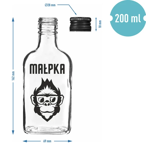 Bottiglia tipo fiaschetta 200 ml con tappo a vite, stampa “Scimmietta”, 1 pz. - 4