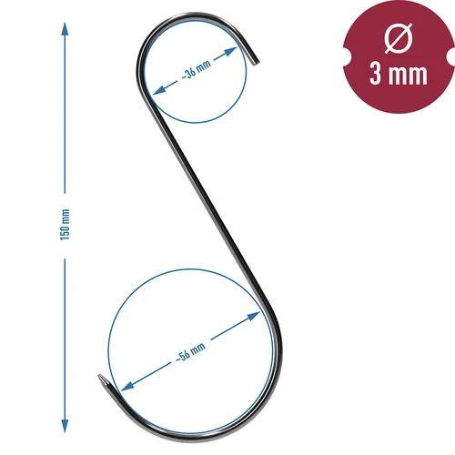 Ganci da affumicatura - a S, affilati, 3 mm x 150 mm, 15 pezzi - 7