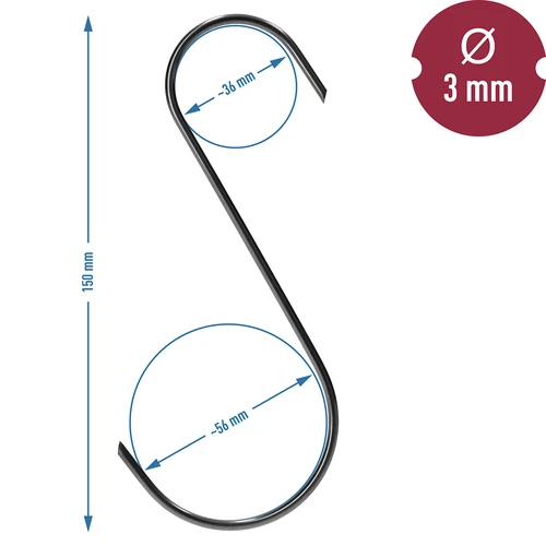 Ganci da affumicatura - a S, taglio a 45°, 3 mm x 150 mm, 5 pezzi - 6