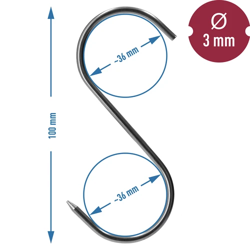 Ganci per affumicare - a S, affilati, 3 mm x 100 mm, 5 pz. - 6