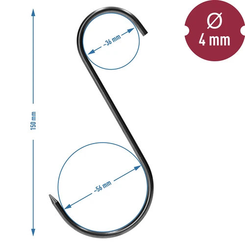 Ganci per affumicatura - a S, affilati, 4 mm x 150 mm, 15 pz. - 6
