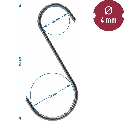 Ganci per affumicatura - a S, punte tagliate a 45°, 4 mm x 150 mm, 5 pezzi - 6