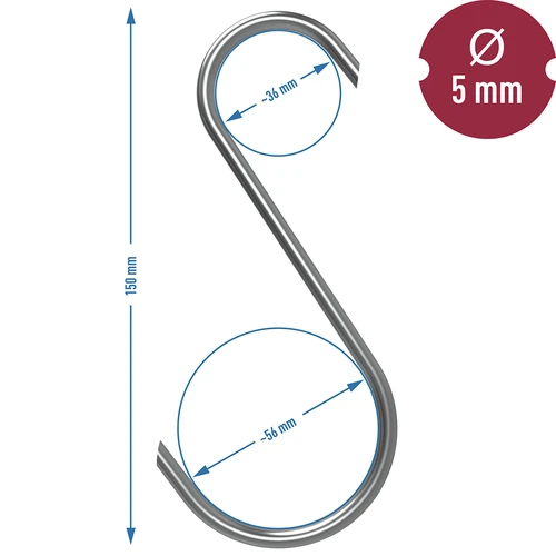 Ganci per affumicatura - a S, taglio a 45°, 5 mm x 150 mm, 5 pezzi - 7