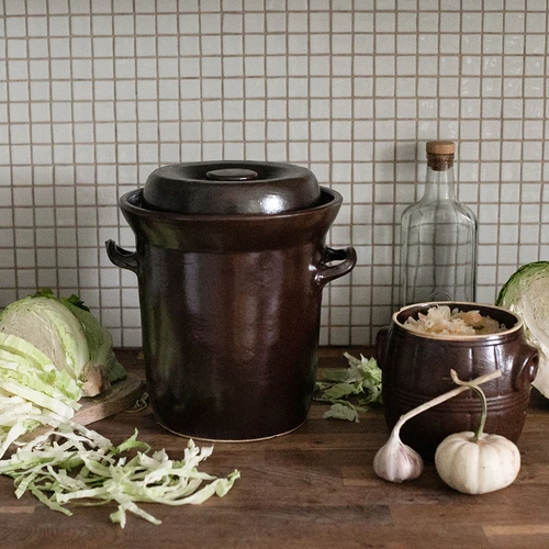 Kamionka - orcio in gres da 10 l per fermentazione con chiusura ad acqua e coperchio - 2